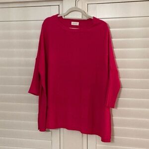 Women's Crew Neck Sweater 3/4 Length Sleeve- Pink